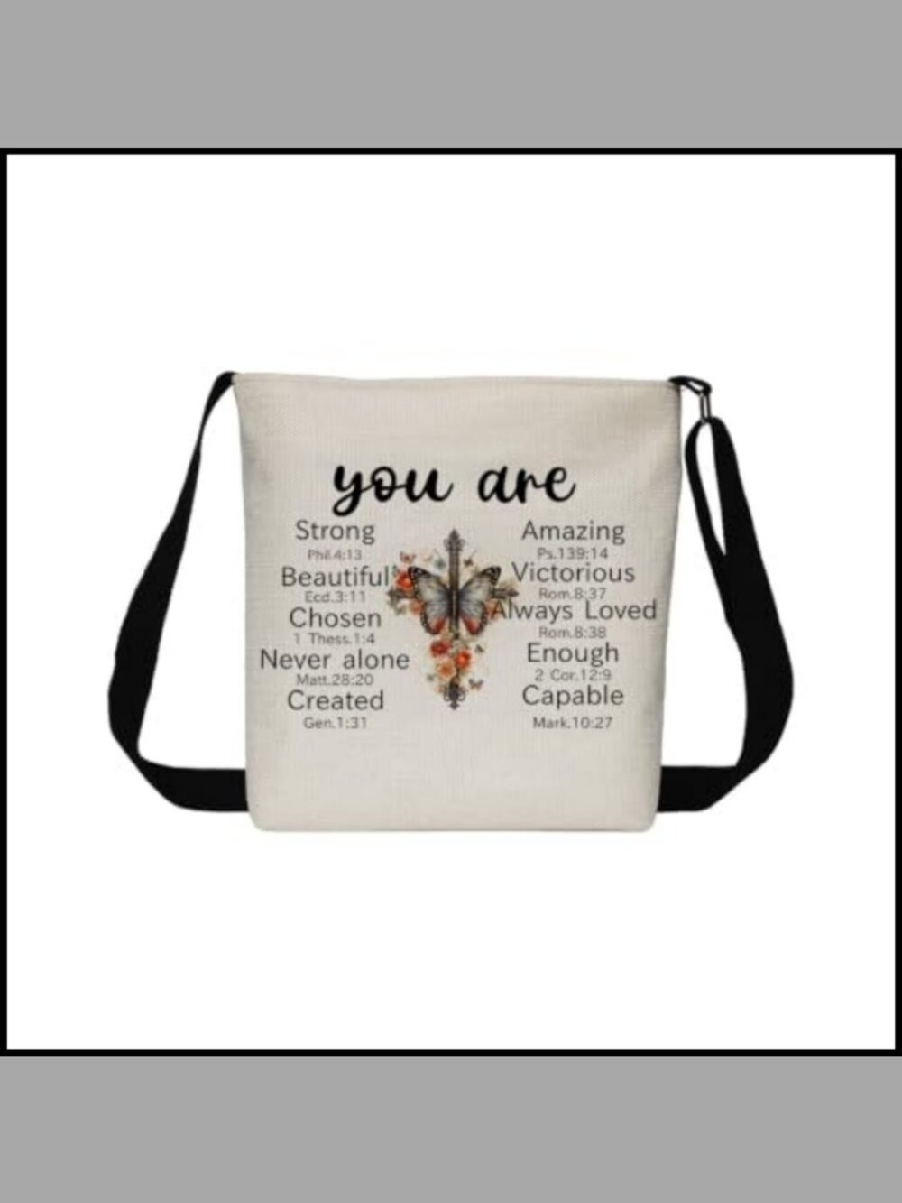 Christian Cross Print Crossbody Bag Butterfly Floral Polyester Adjustable Strap